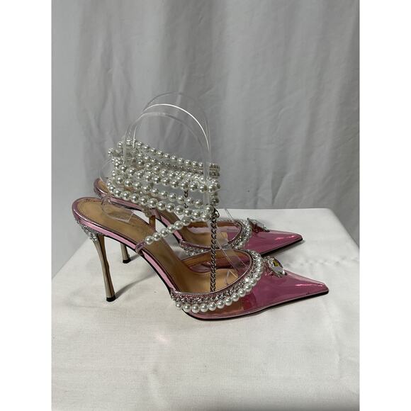 Mach & Mach 'Diamond Of Elizabeth' Imitation Pink Pearl Pointed Toe Stiletto - Picture 4 of 5